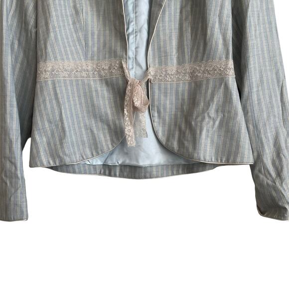 Rebecca Taylor Women Jacket 2 Blue Striped Ribbon Tie Romantic Boho Y2K Fairy - Picture 5 of 11